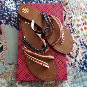 Tory Burch patos embroidered sandal-embellished